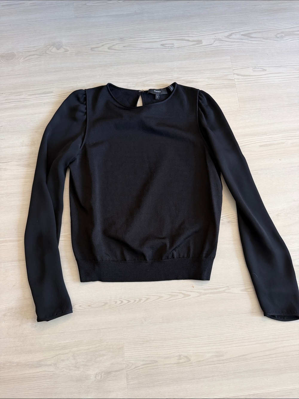 Theory Black Long-Sleeve Crewneck Top